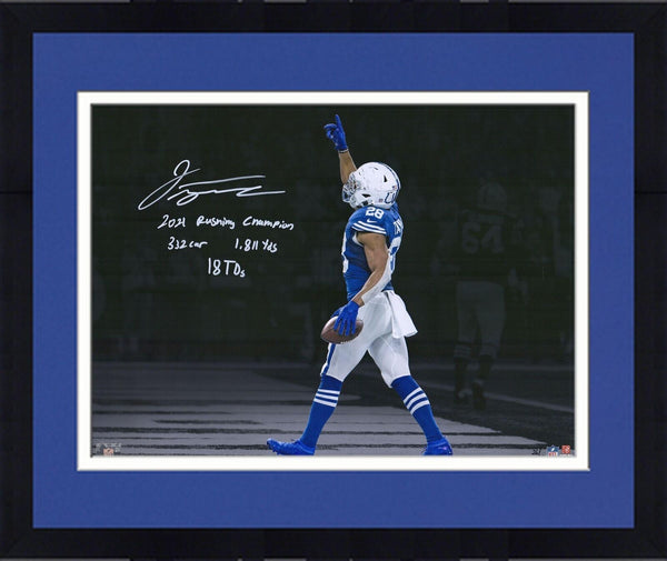 FRMD Jonathan Taylor Colts Signed 16x20 Touchdown Spotlight Photo w/Inscs-LE/28