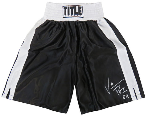 Vinny 'Paz' Pazienza Signed Title Black With White Trim Boxing Trunks w/5x - SS