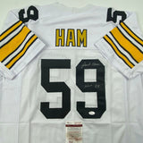 Autographed/Signed JACK HAM HOF 88 Pittsburgh White Football Jersey JSA COA