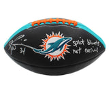 Ricky Williams Signed Dolphins Embroidered Black NFL Football - "Split/Carries"