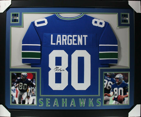 STEVE LARGENT (Seahawks blue SKYLINE) Signed Autographed Framed Jersey JSA