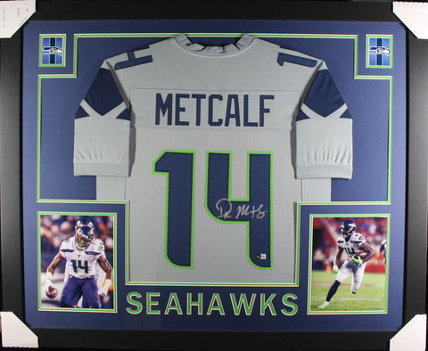 DK Metcalf Autographed/Signed Framed Pro Style Grey XL Jersey Beckett 38050