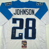 Autographed/Signed Chris Johnson Tennessee White Football Jersey JSA COA Auto
