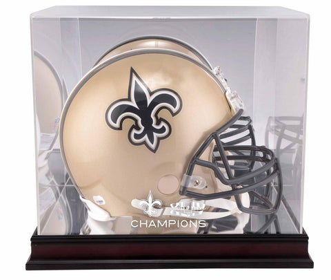 New Orleans Saints Super Bowl XLIV Champs Mahogany Helmet Logo Display Case