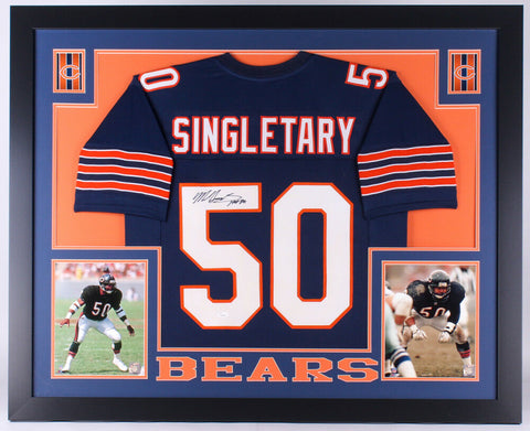 Mike Singletary Signed Bears 35x43 Custom Framed Jersey Inscribed "HOF 98" (JSA)