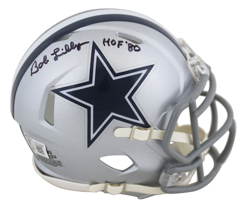 Cowboys Bob Lilly "HOF 80" Authentic Signed Silver Speed Mini Helmet BAS Witness