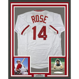 FRAMED Autographed/Signed PETE ROSE 33x42 White Jersey Player Hologram COA Holo