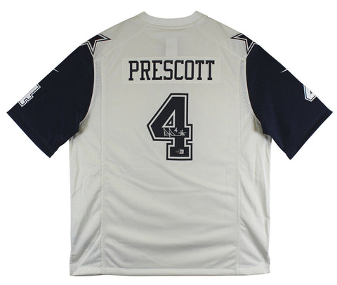 Cowboys Dak Prescott Signed White Color Rush Nike Game Jersey BAS Witnessed