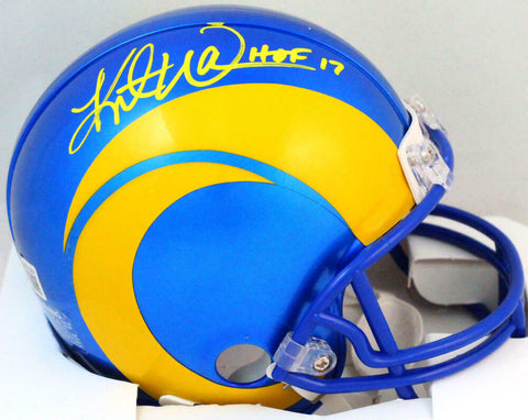 Kurt Warner Autographed LA Rams 2020 Speed Mini Helmet w/ HOF- Beckett W *Yellow