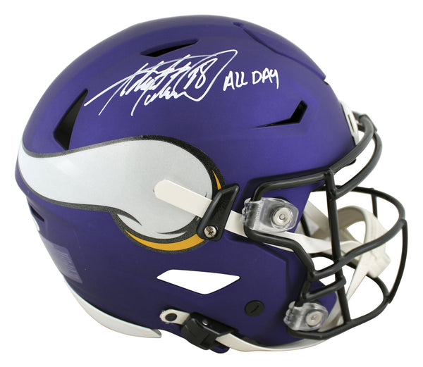 Vikings Adrian Peterson "All Day" Signed Speed Flex Full Size Helmet BAS Witness