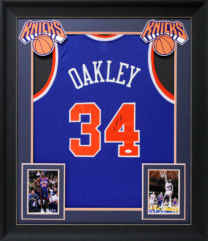 Charles Oakley Authentic Signed Blue Pro Style Framed Jersey Autographed JSA