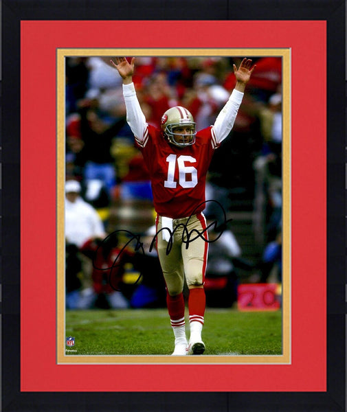 Framed Joe Montana San Francisco 49ers Signed 8x10 Hands Up Photo