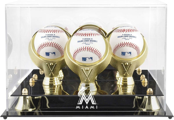Miami Marlins Golden Classic Three Baseball Logo Display Case - Fanatics