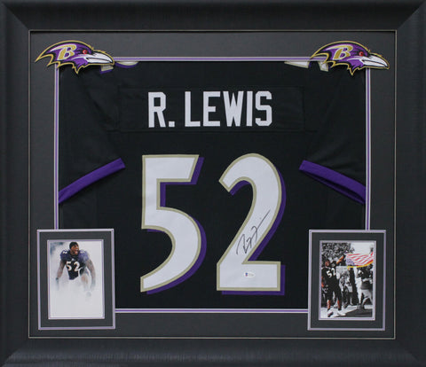 Ray Lewis Authentic Signed Black Pro Style Framed Jersey Autographed BAS Witness