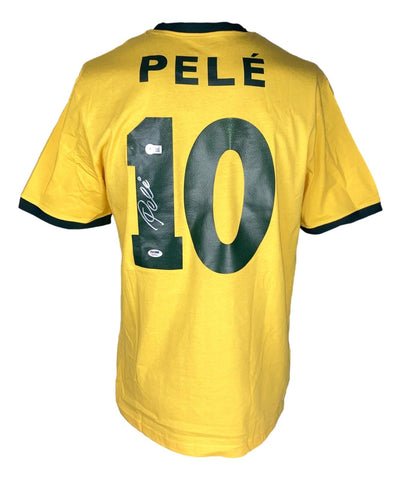 Pele Signed Yellow Brazil Soccer Jersey BAS Holo & PSA COA