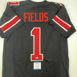 Autographed/Signed JUSTIN FIELDS Ohio State Black College Jersey Beckett BAS COA