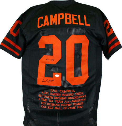 Earl Campbell Autographed Black College STAT Style Jersey w/HT - JSA W *Black