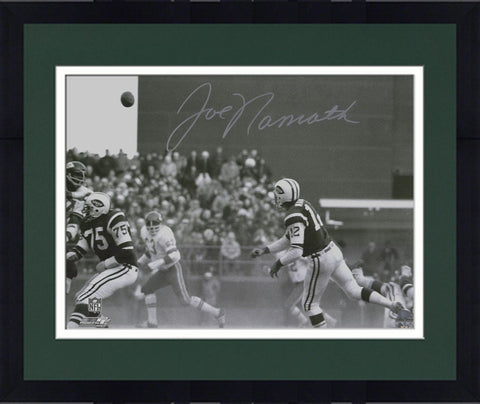 Framed Joe Namath Jets Signed 16x20 Throwing Photo-Signature in Silver Ink