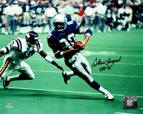 Steve Largent Signed Seattle Seahawks Football 8x10 Photo w/HOF'95 -SCHWARTZ COA