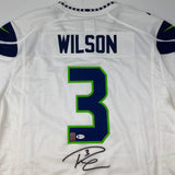 Autographed/Signed Russell Wilson Seahawks White Authentic Jersey Beckett COA