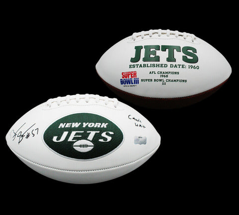 Bart Scott Signed New York Jets Embroidered White NFL Football with Can't Wait