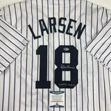 Autographed/Signed Don Larsen WS PG 10-8-56 New York Pinstripe Jersey BAS COA