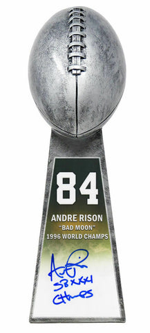 Andre Rison Signed Football 15" Rep Silver Trophy #84 (In Blue) w/Champs -SS COA