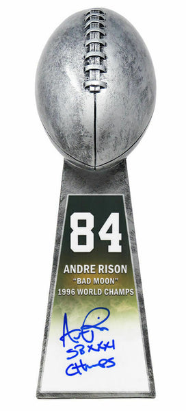 Andre Rison Signed Football 15" Rep Silver Trophy #84 (In Blue) w/Champs -SS COA