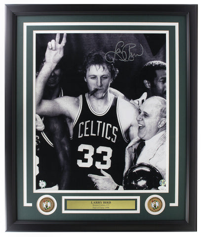 Larry Bird Signed Framed 16x20 Boston Celtics Celebration Photo JSA