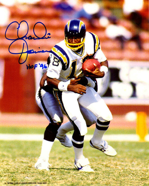 Charlie Joiner Signed Chargers Running With Football 8x10 Photo w/HOF'96 - SS