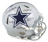 Cowboys Tony Dorsett "4x Stat" Signed Silver Full Size Speed Proline Helmet BAS