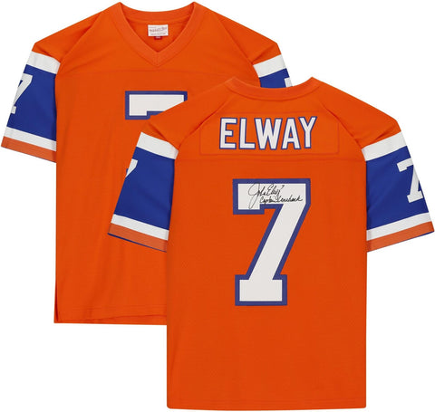 John Elway Broncos Signed Mitchell & Ness Orange Jersey "Captain Comeback"