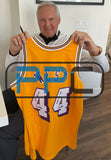 Lakers Jerry West "3x Inscribed" Signed Yellow M&N HWC Swingman Jersey BAS