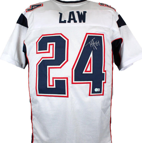 Ty Law Autographed White Pro Style Jersey-Beckett W Hologram *Silver