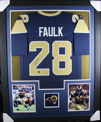 MARSHALL FAULK (Rams blue TOWER) Signed Autographed Framed Jersey Beckett