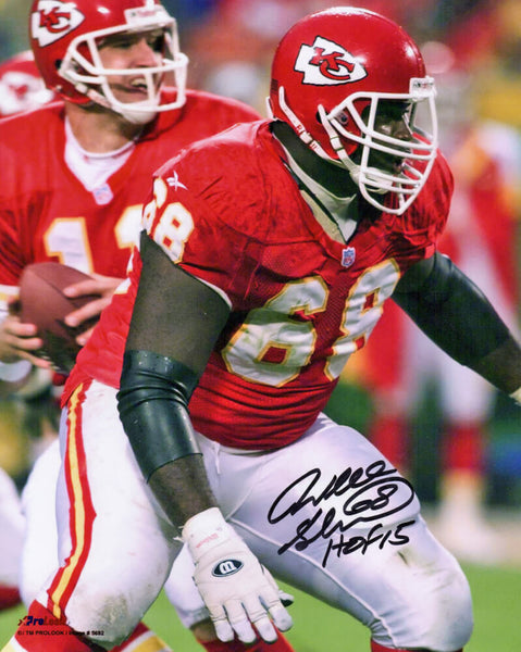 Will Shields Signed KC Chiefs Red Jersey Action 8x10 Photo w/HOF'15 - (SS COA)