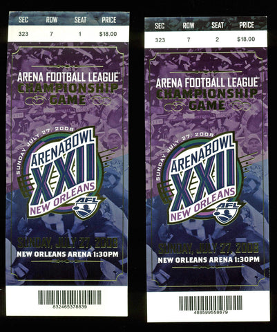 Pair (2) Arena Football League 2008 Arena Bowl XXII Tickets Un-signed