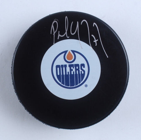 Paul Coffey Signed Edmonton Oilers Logo Hockey Puck (COJO) 4xStanley Cup Champ