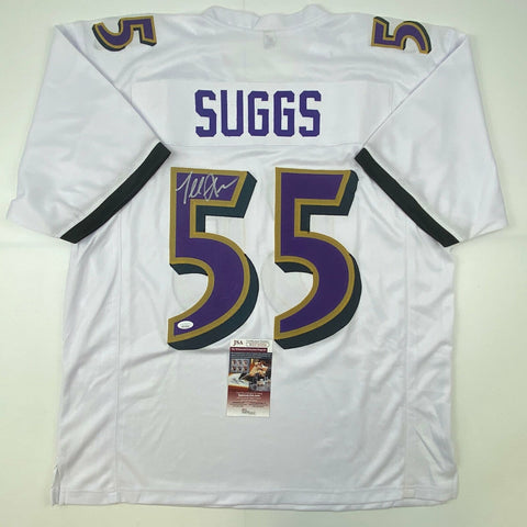 Autographed/Signed Terrell Suggs Baltimore White Football Jersey JSA COA Auto