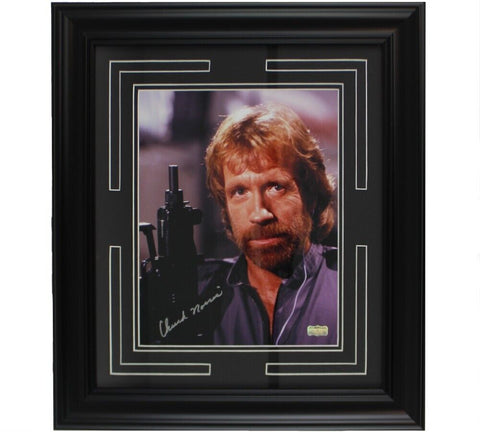 Chuck Norris Signed Delta Force Framed 11x14 Photo - Close Up w/Gun