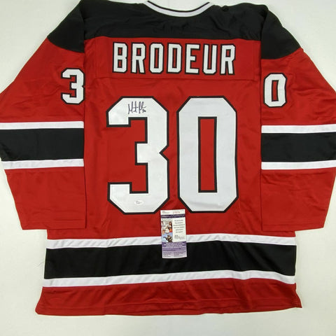 Autographed/Signed MARTIN MARTY BRODEUR New Jersey Red Hockey Jersey JSA COA