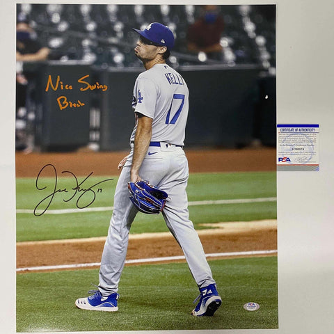 Autographed/Signed Joe Kelly Inscribed Nice Swing Dodgers 16x20 Photo PSA COA