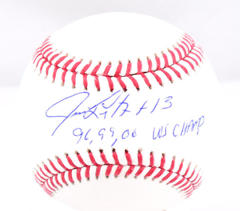 Jim Leyritz Signed Rawlings OML Baseball w/96,99,00 WS Champs- Beckett W Holo