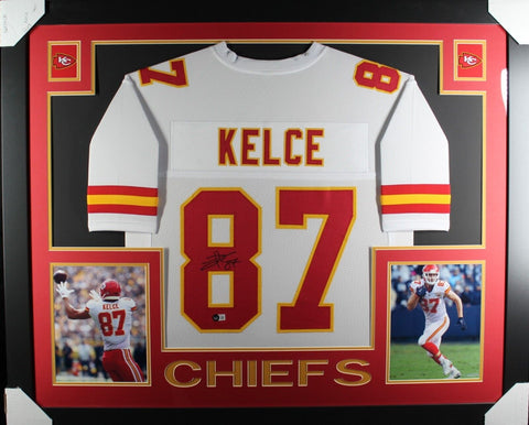 TRAVIS KELCE (Chiefs white SKYLINE) Signed Autographed Framed Jersey Beckett