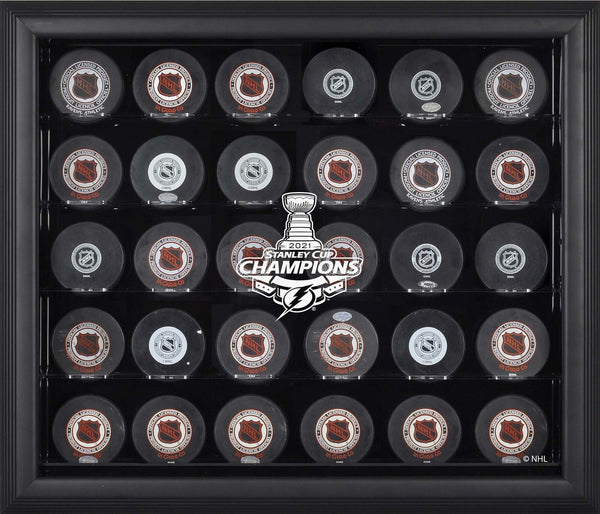 Tampa Bay Lightning 2021 Stanley Cup Champs Black FRMD 30-Puck Logo Display Case