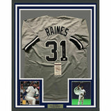 FRAMED Autographed/Signed TIM RAINES 33x42 New York Grey Baseball Jersey JSA COA