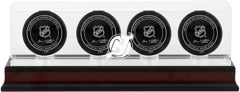 New Jersey Devils Mahogany Four Hockey Puck Logo Display Case