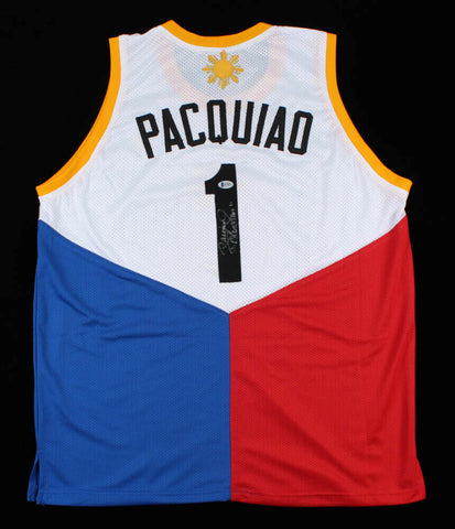 Manny Pacquiao Signed Filipino Flag Jersey Inscribed "Pacman" (Beckett COA)