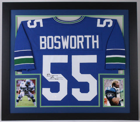 Brian Bosworth Signed Seattle Seahawks 31x35 Custom Framed Jersey (JSA) The BOZ