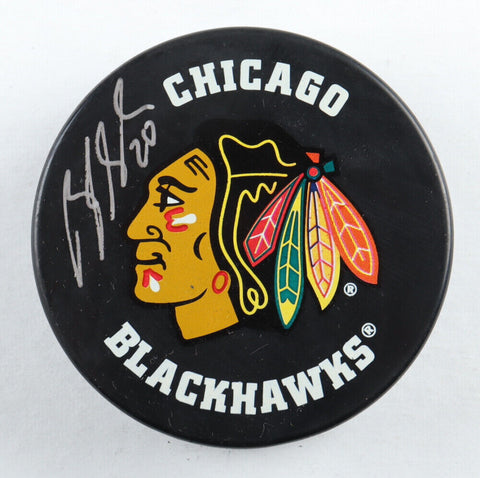 Brandon Saad Signed Chicago Blackhawks Logo Hockey Puck (Saad Player Hologram)